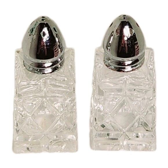 Unbranded Other - Vintage Cut Glass Salt & Pepper Shakers With Metal Lids